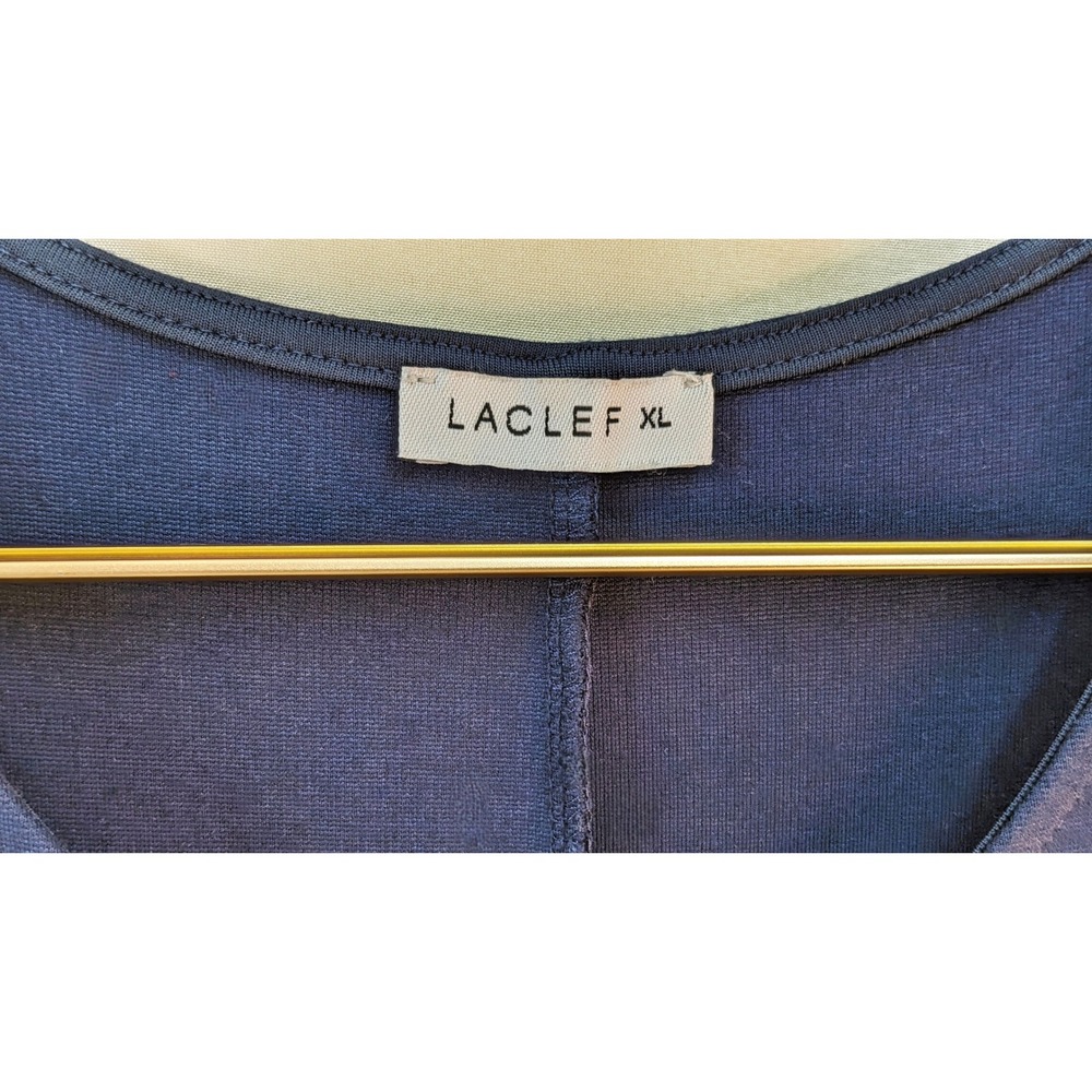 Laclef XL navy blue sleeveless pleated knee length stretch dress - Picture 3 of 6